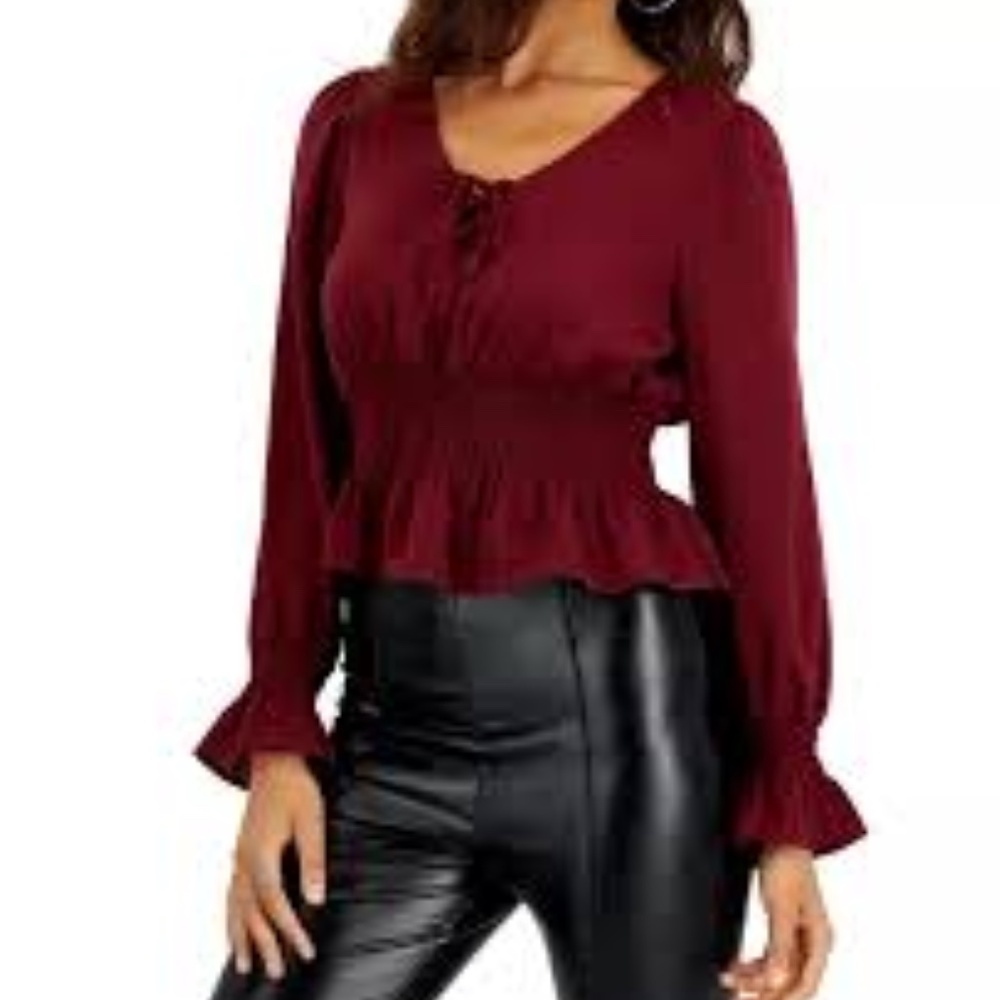 NWT Self Esteem satin woven long sleeve blouse